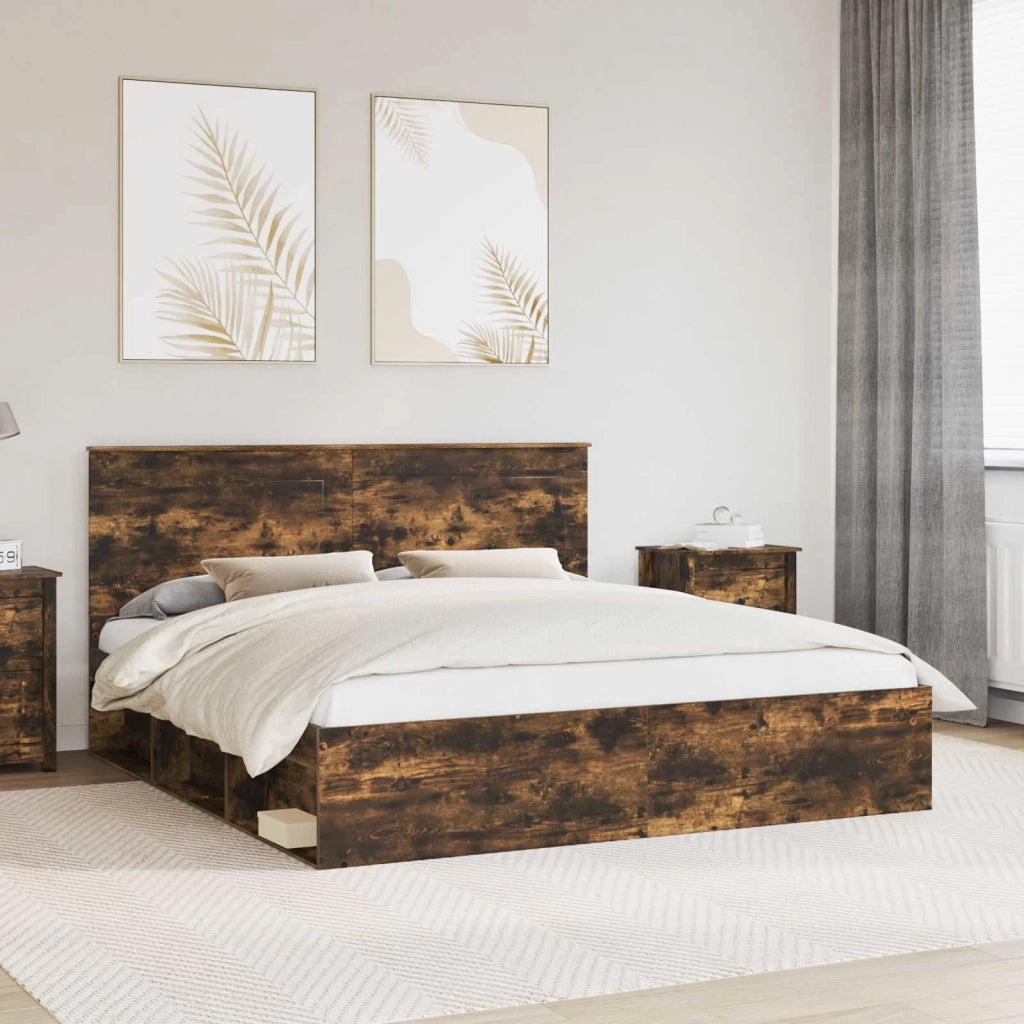 Struttura del letto Rovere fumé 200 x 200 cm Pino massello