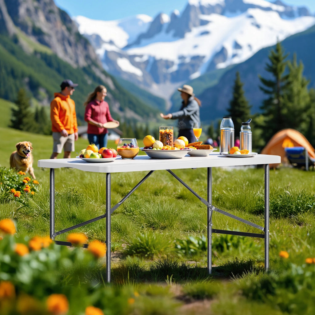 Tavolo da campeggio richiudibile 122x60x75cm bianco per giardino esterno