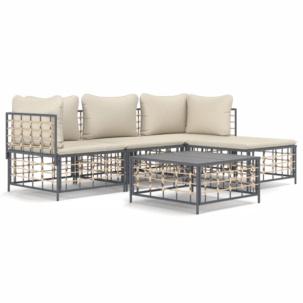 Set Divani da Giardino 4 pz con Cuscini Antracite in Polyrattan 3186740