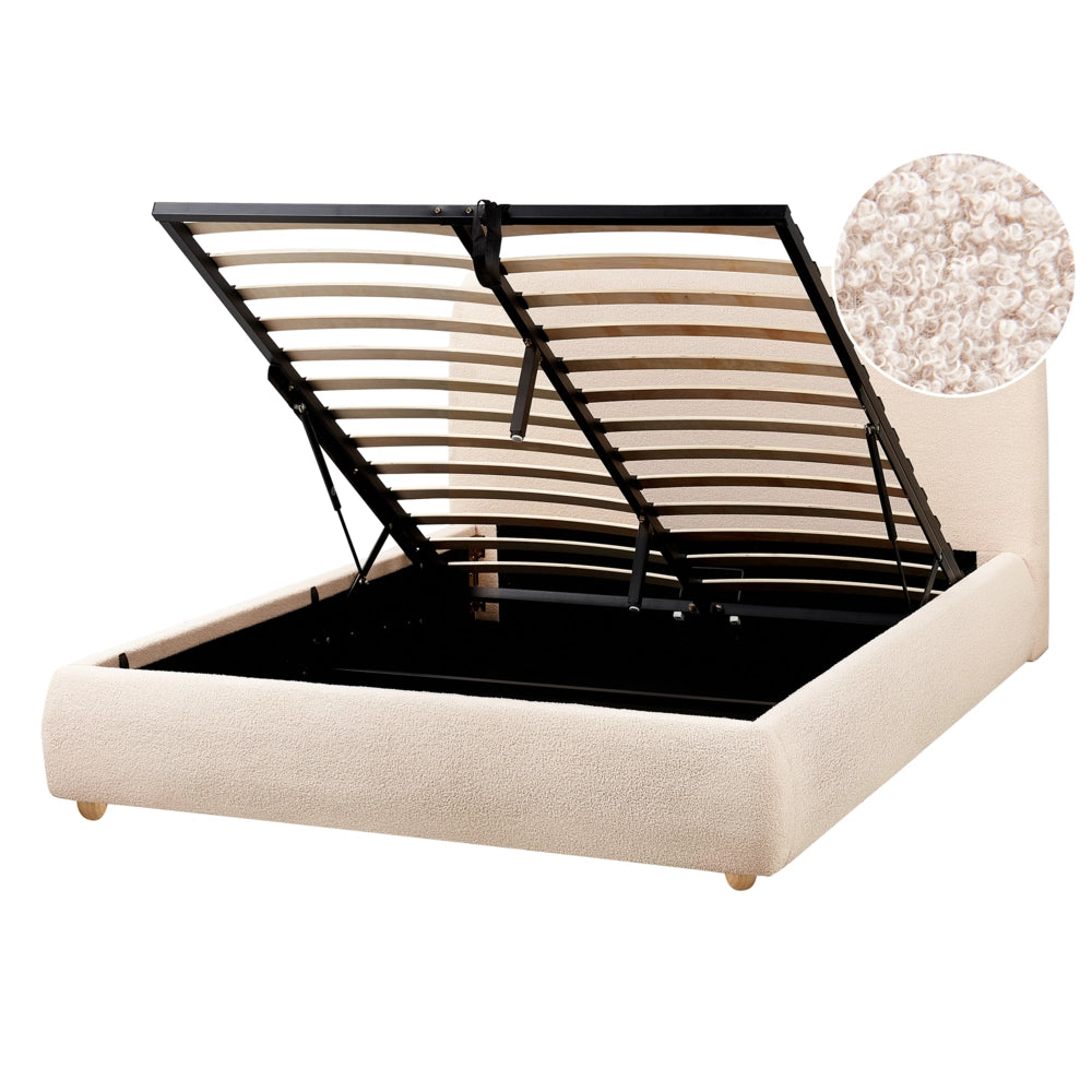 Letto matrimoniale con contenitore 140 x 200 cm bouclé beige chiaro stile minimalista