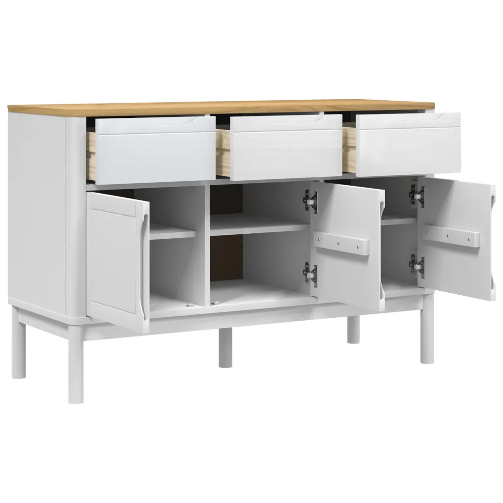 Credenza | Madia | Buffet da pranzo | Armadio da pranzo FLORO Bianca 114x43x74 cm in Legno Massello di Pino