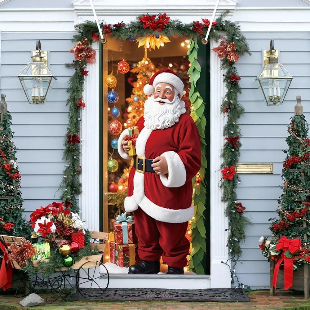 Trade Shop - Copri Porta Natalizio Con Elastico Decorazioni Sfondi Addobbi Natale 90x210 Cm -