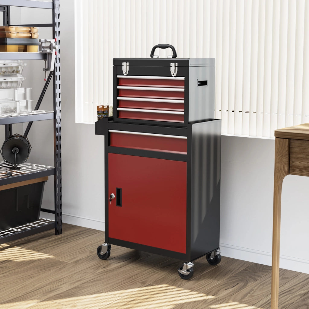 CARRELLO OFFICINA 5 CASSETTI 60,5x34,8x81 cm ACCIAIO ROSSO CHIUDIBILE