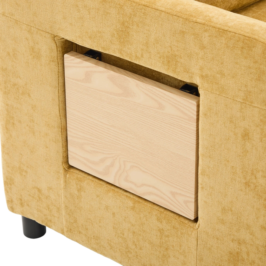 Poltrona letto 1 posto con schienale reclinabile, contenitore laterale e vassoio, in ciniglia, giallo senape