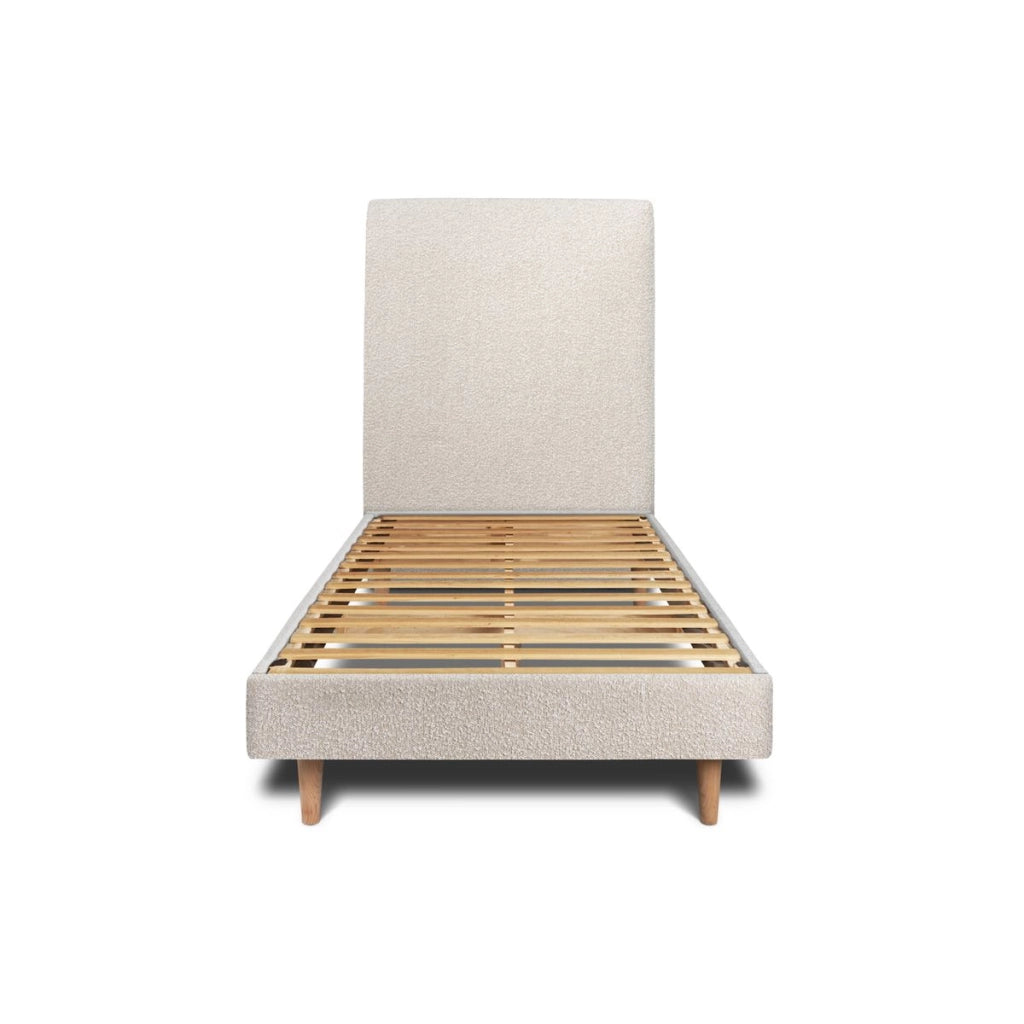 Letto 90x190 cm con testata imbottita - tessuto bouclé