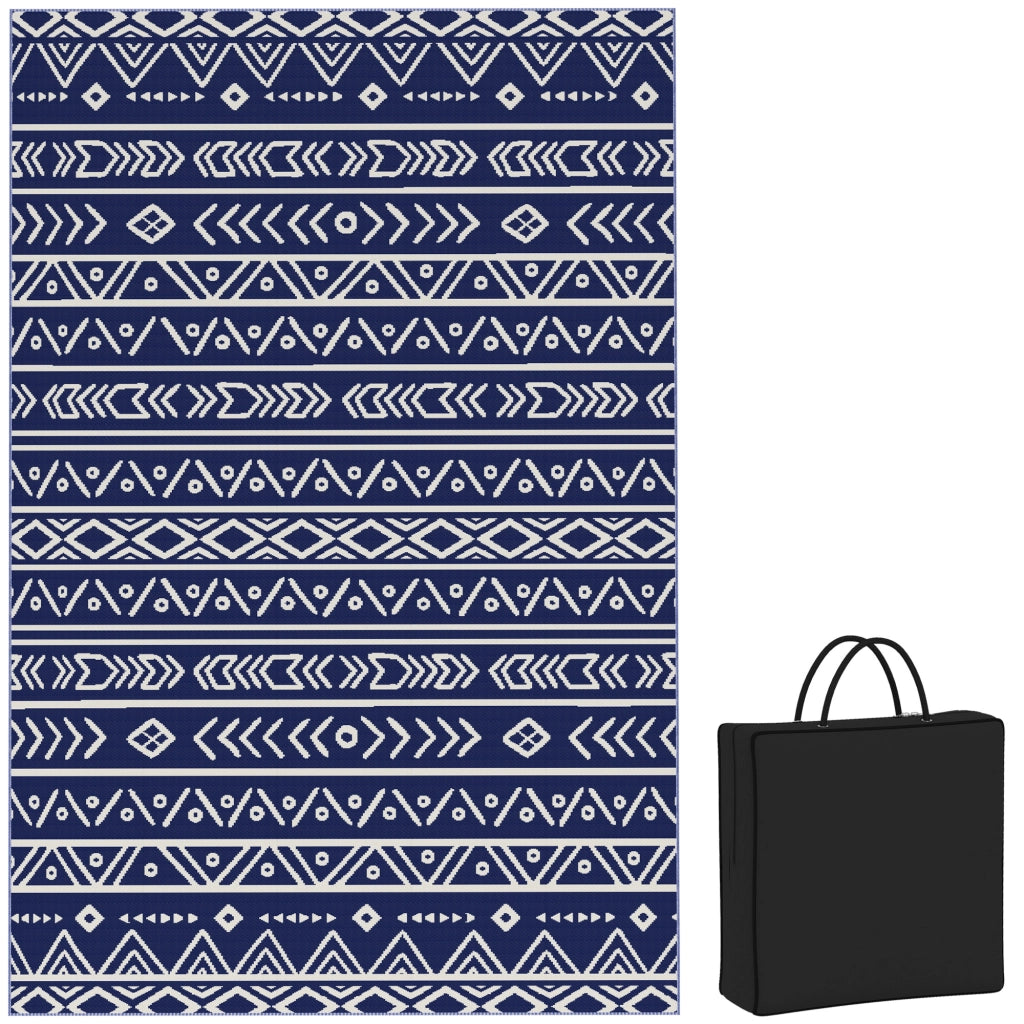 Tappeto Esterno Reversibile Geometrico ¨C zephmum ¨C Blu e Bianco 182x274 cm