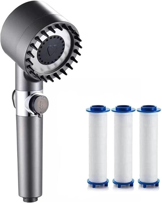 Douchekop con filtro, alta pressione douchetta manuale con tubo, 4 tipi di getto, douchekop idroeconomico con filtrazione