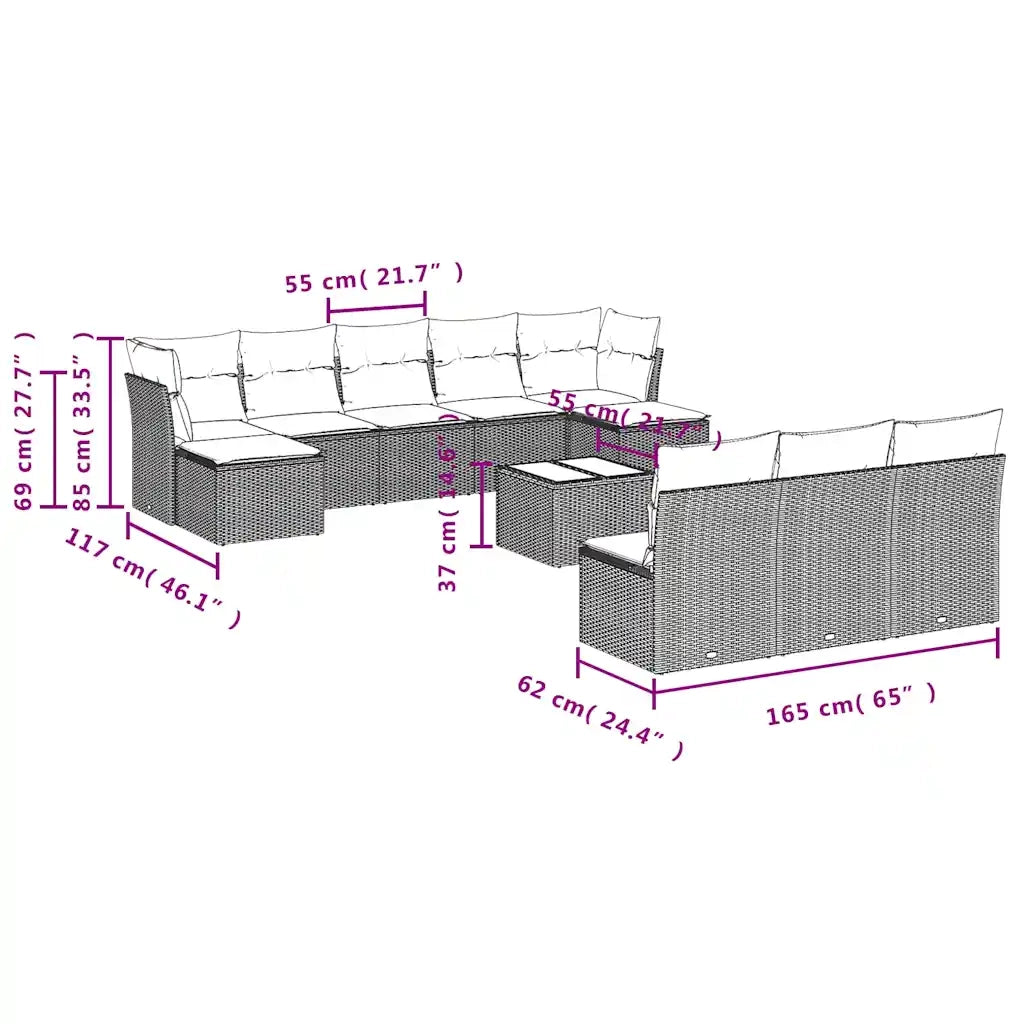 Set Divani da Giardino 11 pz con Cuscini Polyrattan Marrone 3250142