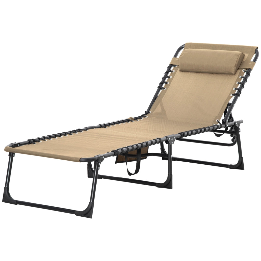 Sdraio da Giardino Pieghevole con Schienale Reclinabile su 5 Posizioni e Cuscino, 185x58x30cm, Beige