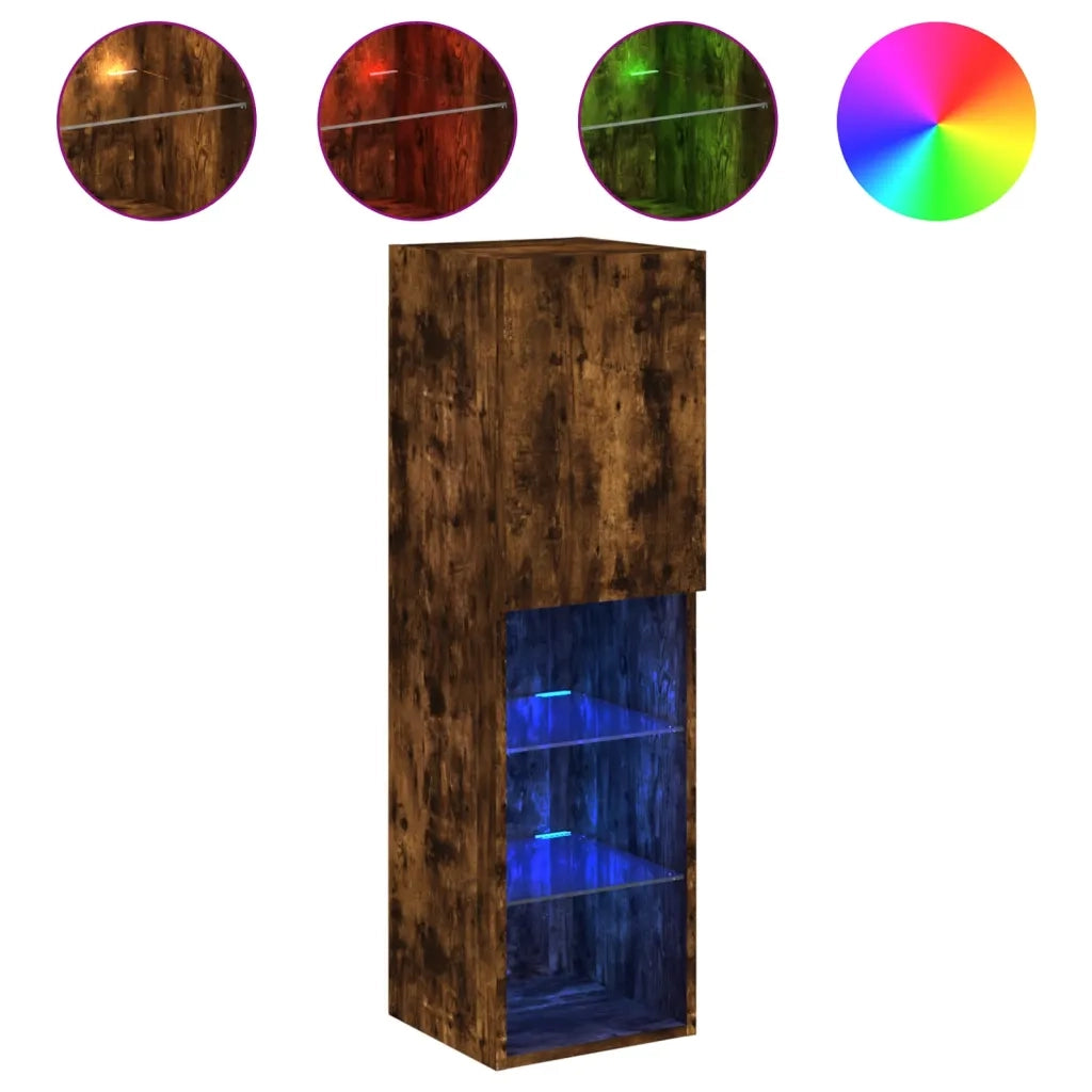 Mobili Porta TV con Luci LED 2 pz | Armadietto TV | Mobile Porta TV Rovere Fumo 30,5x30x102 cm