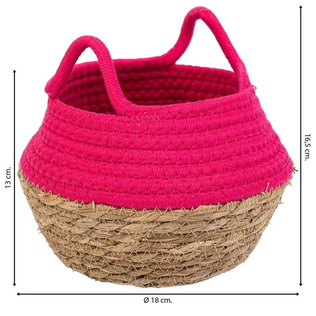 Cesto in fibra naturale e cotone rosa d18x13/16,5h