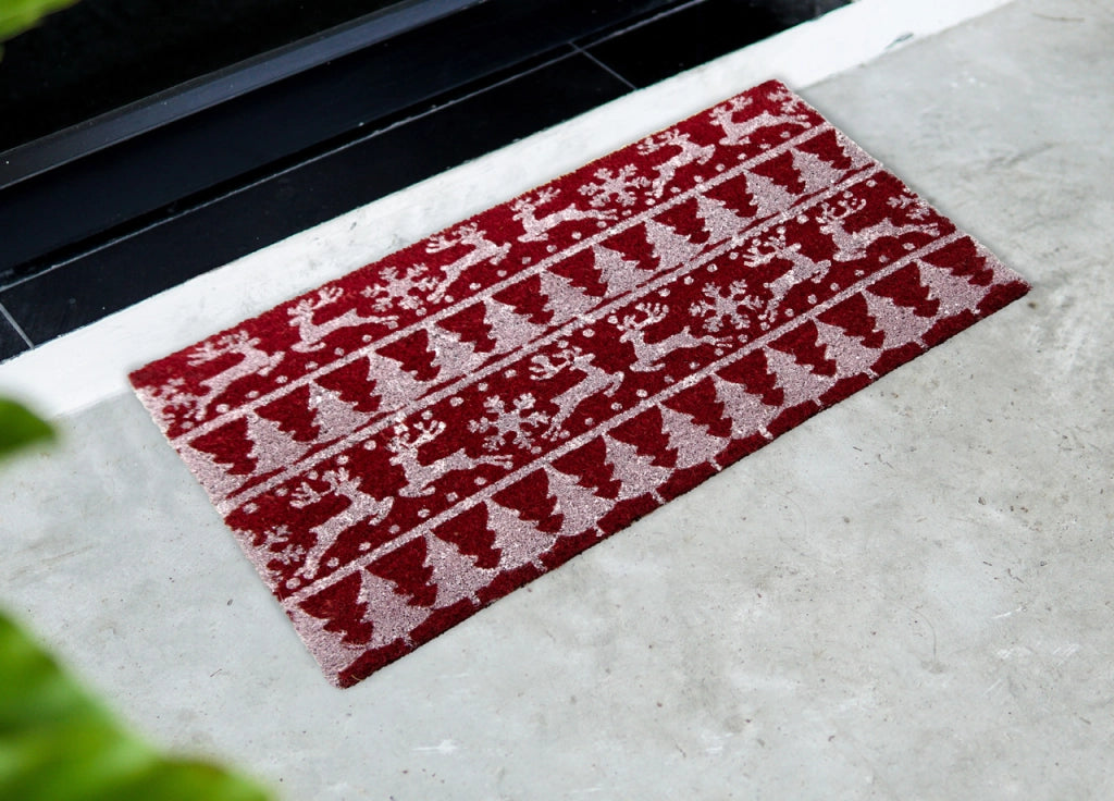 Zerbino Natale Cocco Ingresso Casa Esterno Antiscivolo Natalizio Rosse Renne Tree