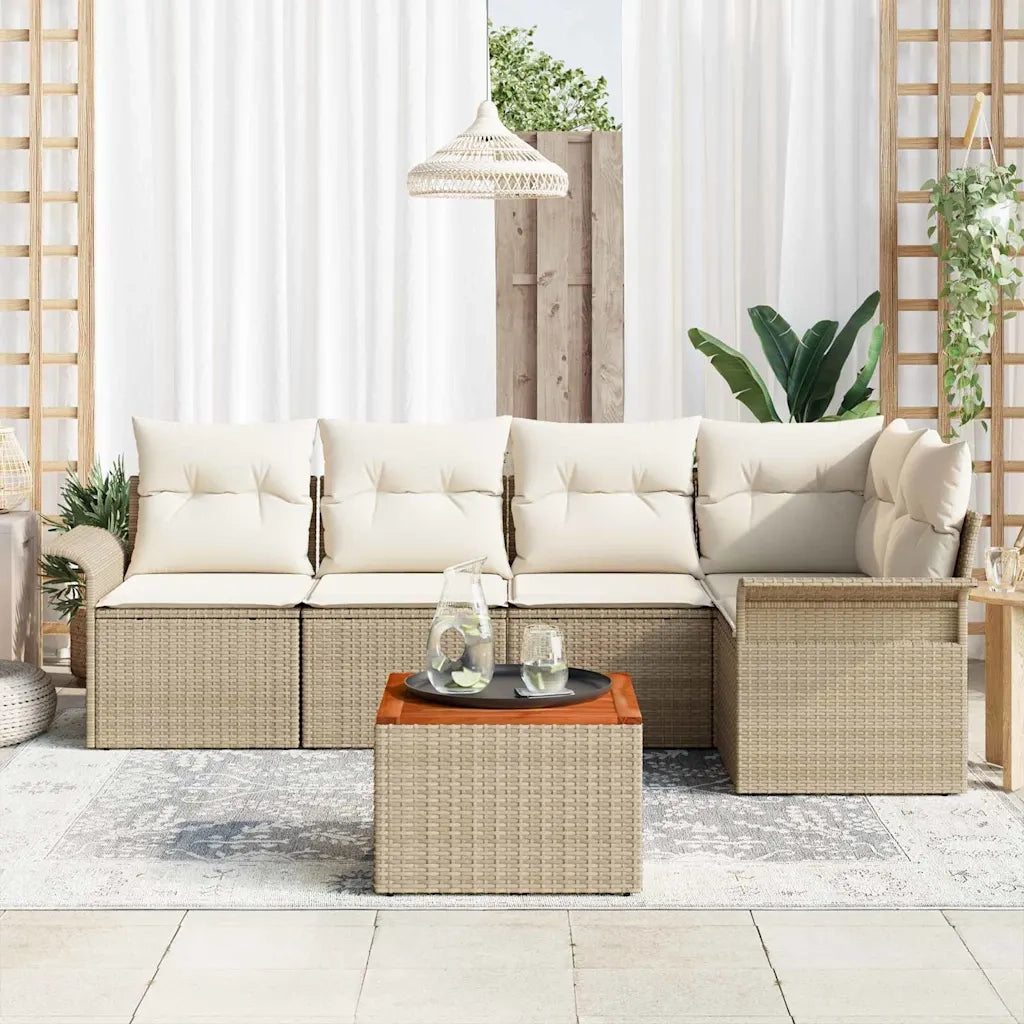 Set Divano da Giardino con cuscino 6 pcs Beige polyrattan