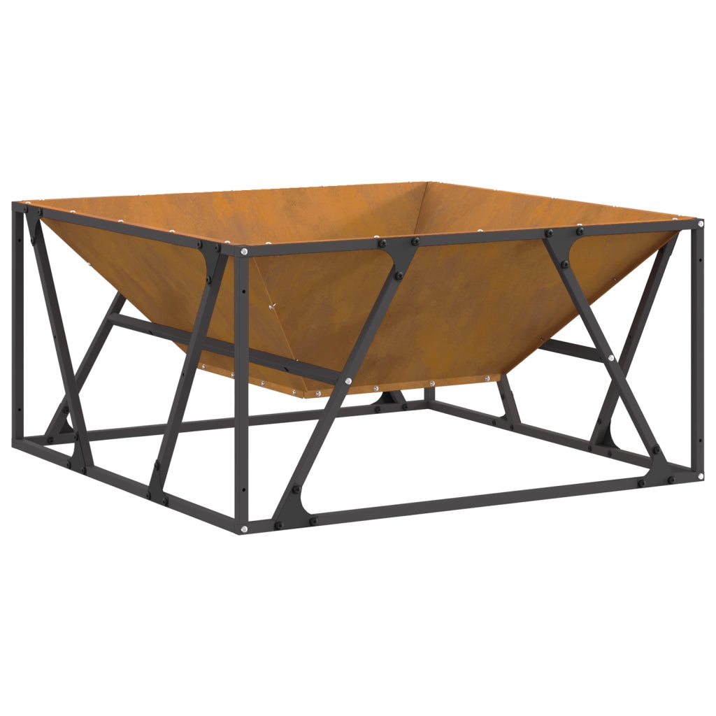 Focolare Quadrato 80x80x40 cm in Acciaio Invecchiato