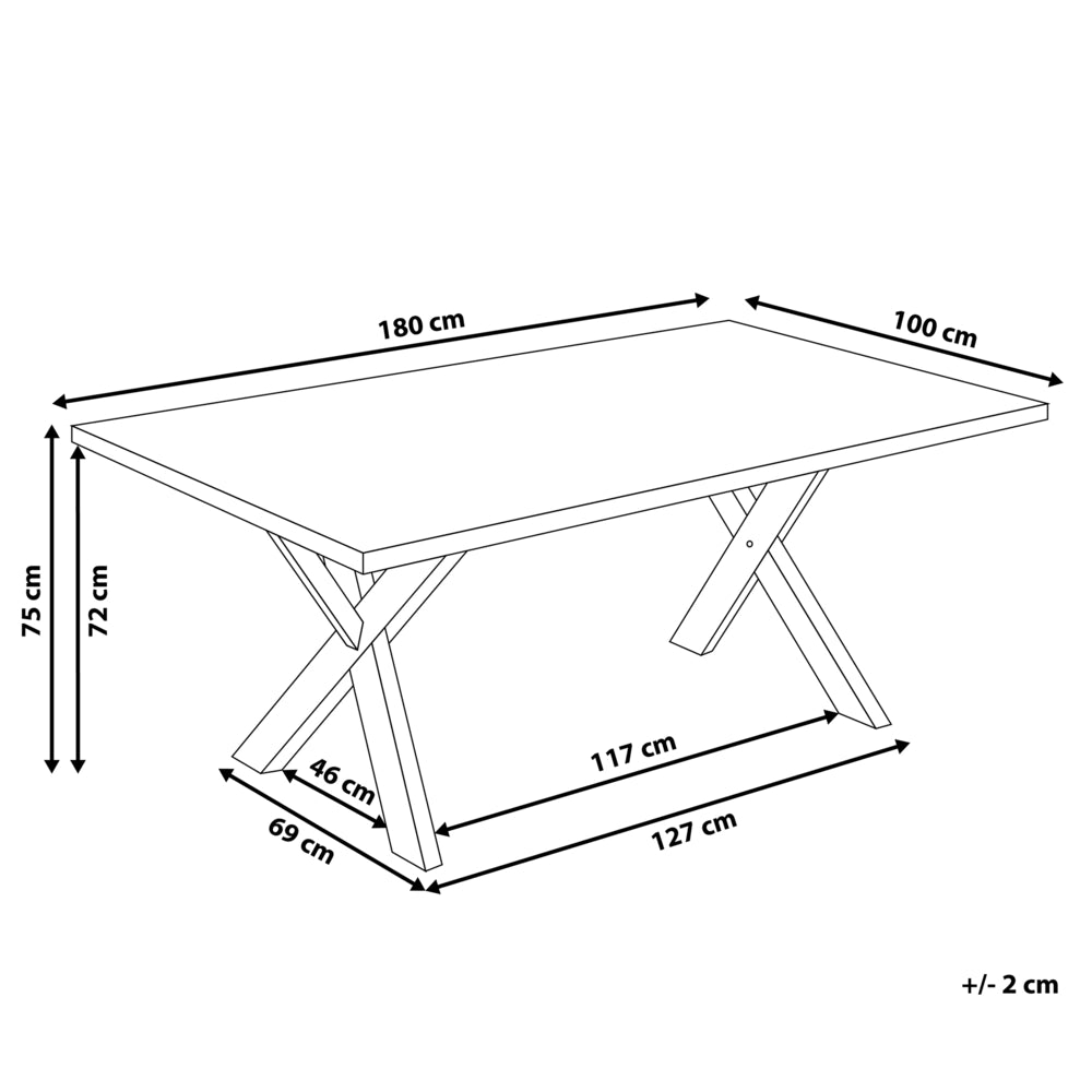 Tavolo da pranzo Piano tavolo Nero 77 x 180 x 80 cm Tavolo da cucina con gambe in legno massello X-cross
