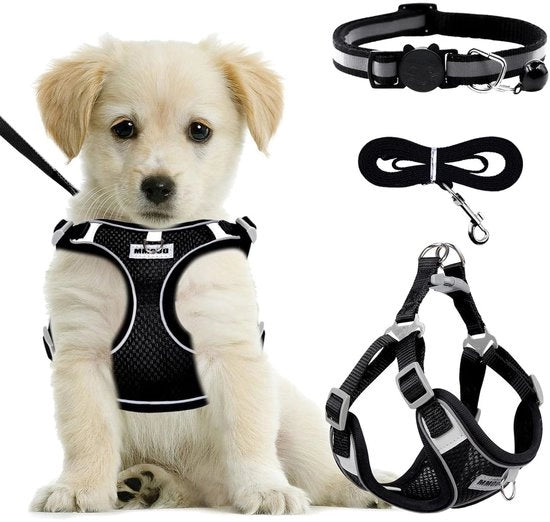 Harnas per cani adattabile - Anti-trek con cerniera - Incluso collare e cintura - Leggero e confortevole - Adatto per cani piccoli/medi