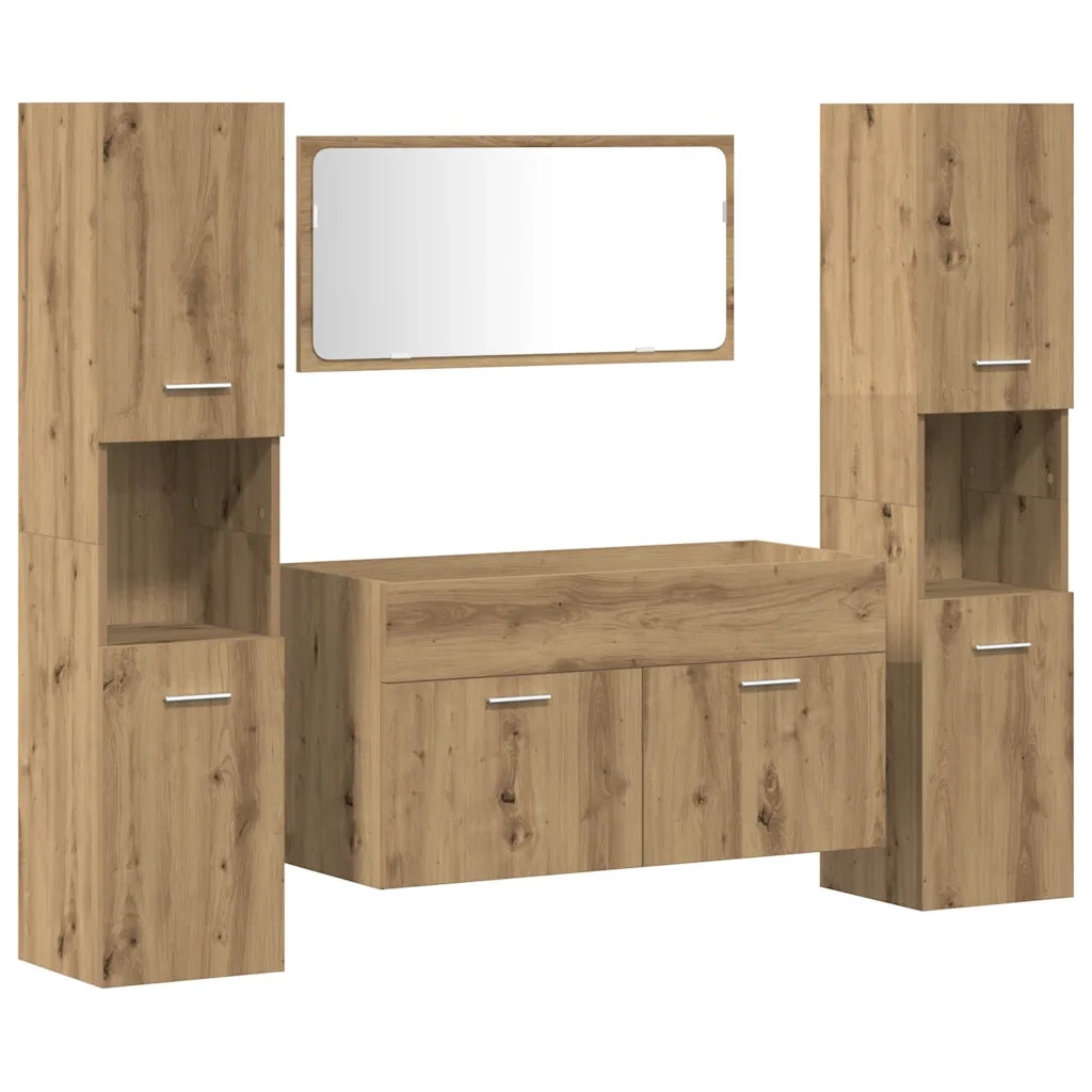 Set Mobili da Bagno 4 pz Rovere Artigianale Legno Multistrato 3328596