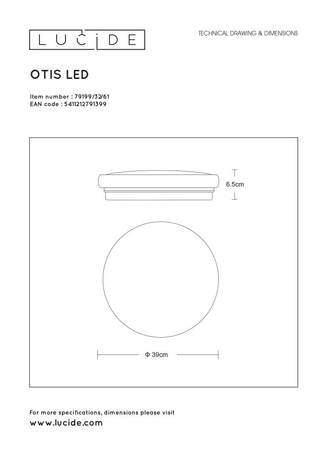 Plafoniera LED Lucide Otis 32W 3000K bianca 39cm rotonda
