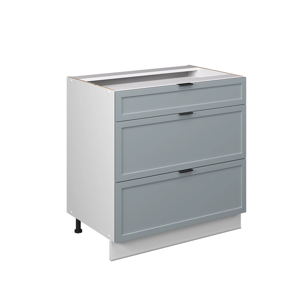 Vicco Mobiletto base per cucina Blu-grigio chiaro 80 cm con 3 cassetti, senza piano di lavoro