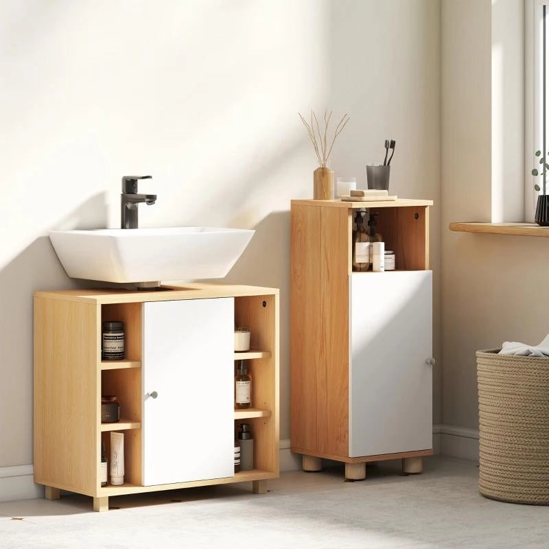 MOBILE SOTTOLAVABO BAGNO CON ARMADIETTO A 2 ANTE SOFT-CLOSE E 6 RIPIANI APERTI, 60X33X57CM, BIANCO