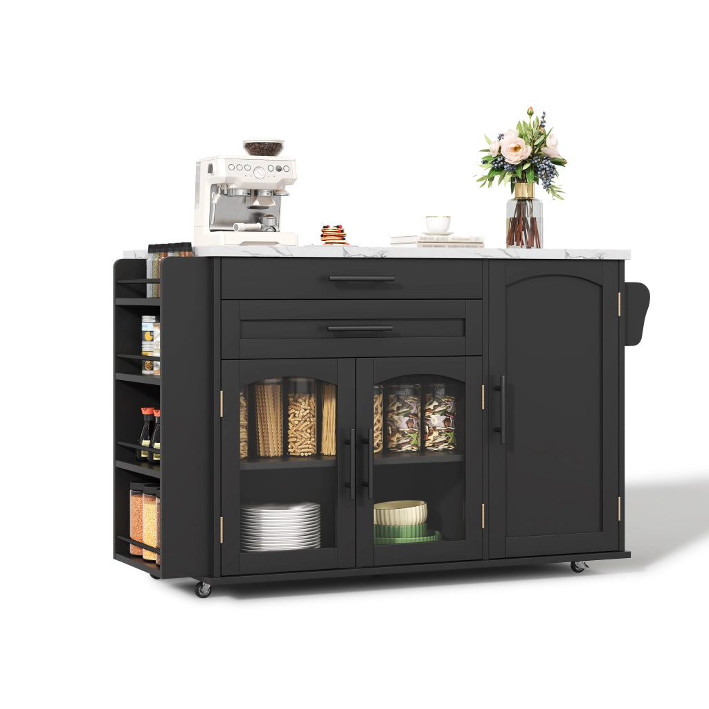 Carrello cucina mobile con piano ribaltabile, 2 cassetti e ruote bloccabili