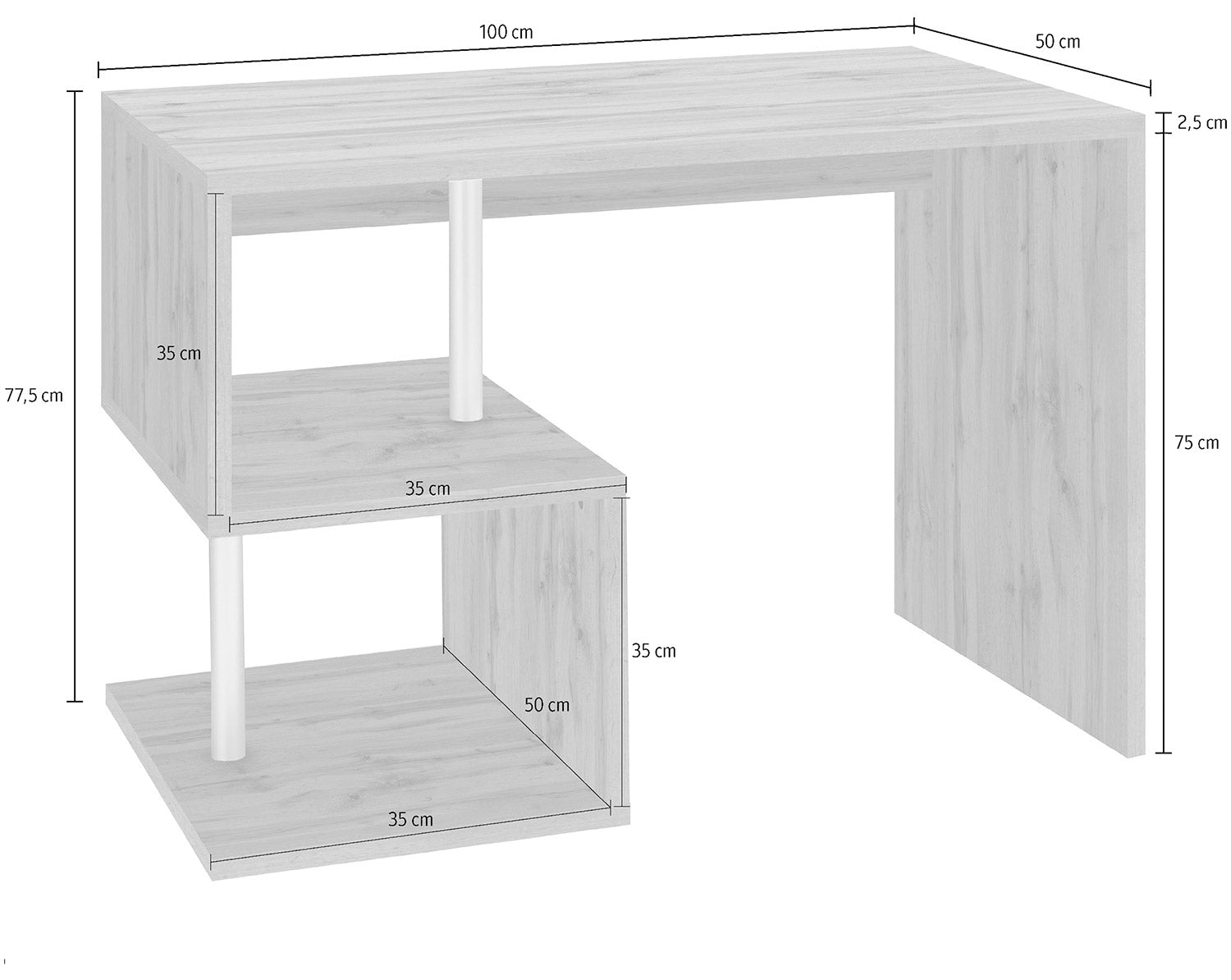 Scrivania con 2 Ripiani 100x50x77,5 cm Esse Quercia Wotan