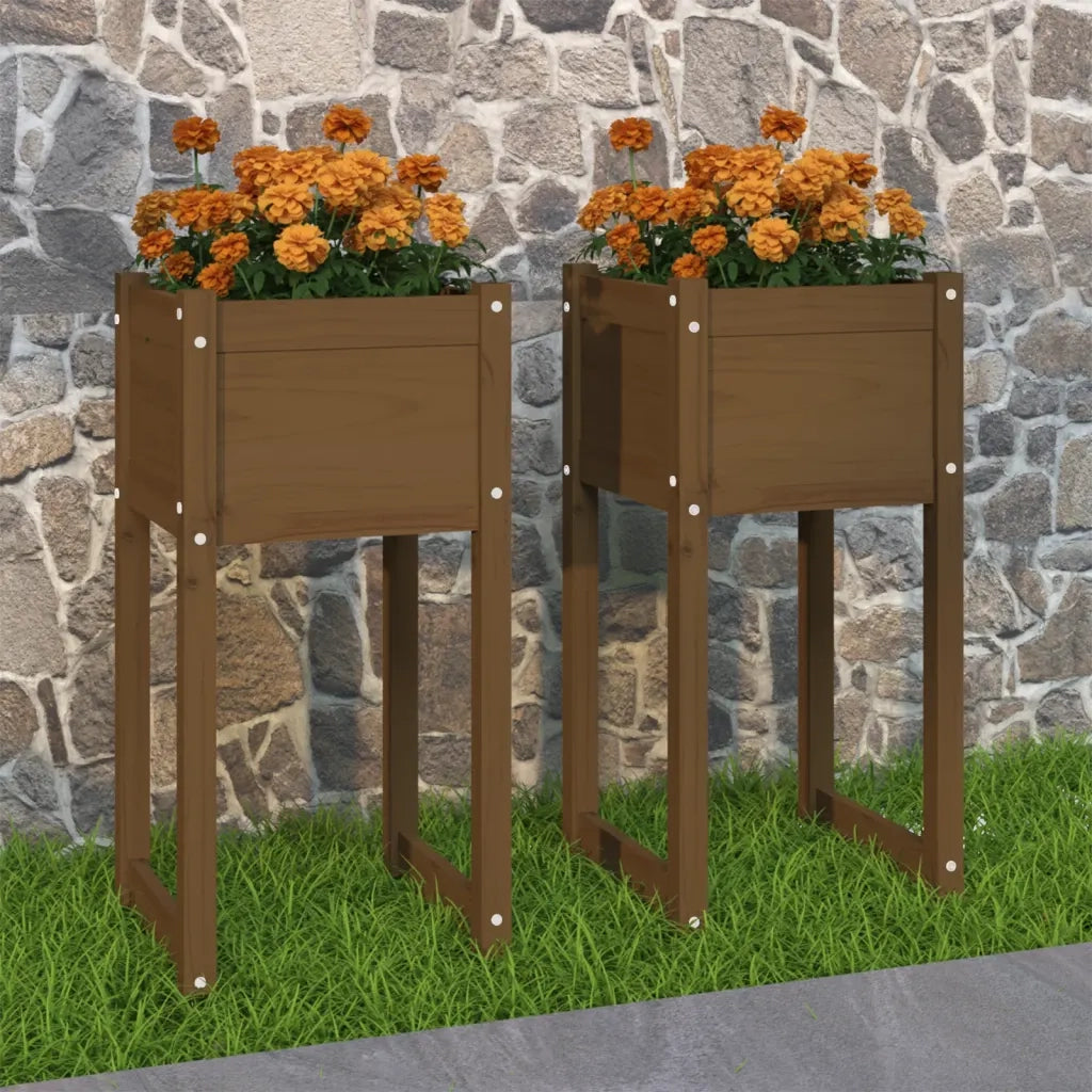 Fioriere 2 pz Marrone Ambra 40x40x81 cm Legno Massello di Pino 822129