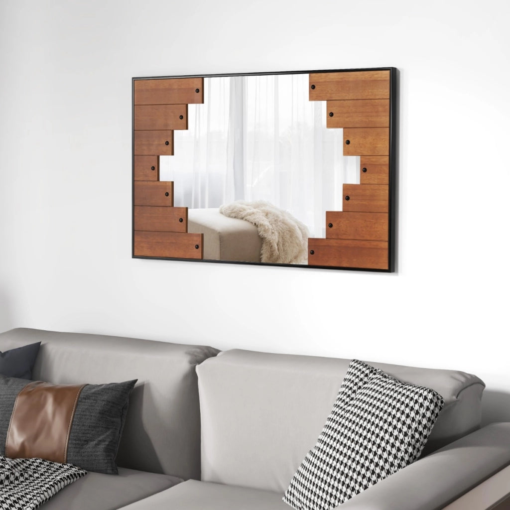 Specchio da parete rettangolare con cornice a tastiera di pianoforte, Specchio da parete grande 100x60cm Nero-Specchi da parete