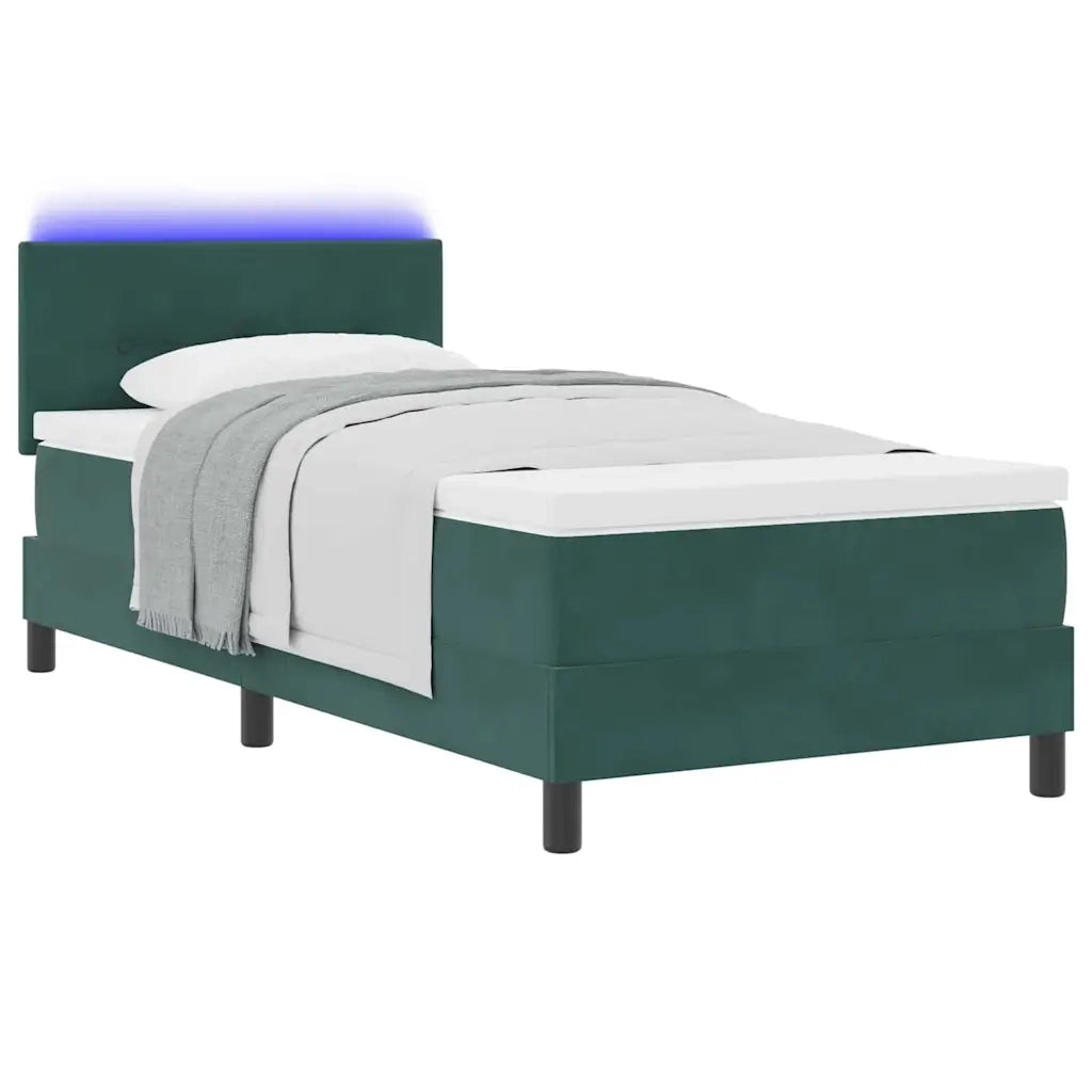 Letto a Sorgente LED con led Verde Scuro 100 x 200 cm Velluto