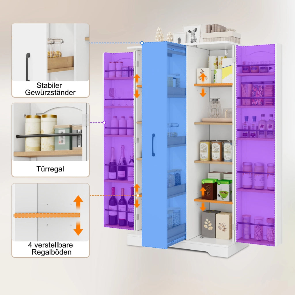 Armadio da cucina in MDF bianco con ripiani portaspezie