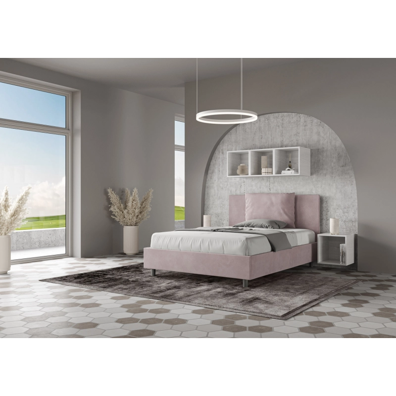 Letto imbottito Matrimoniale francese 140x200 cm Antea - Contenitore,Glicine,Microfibra