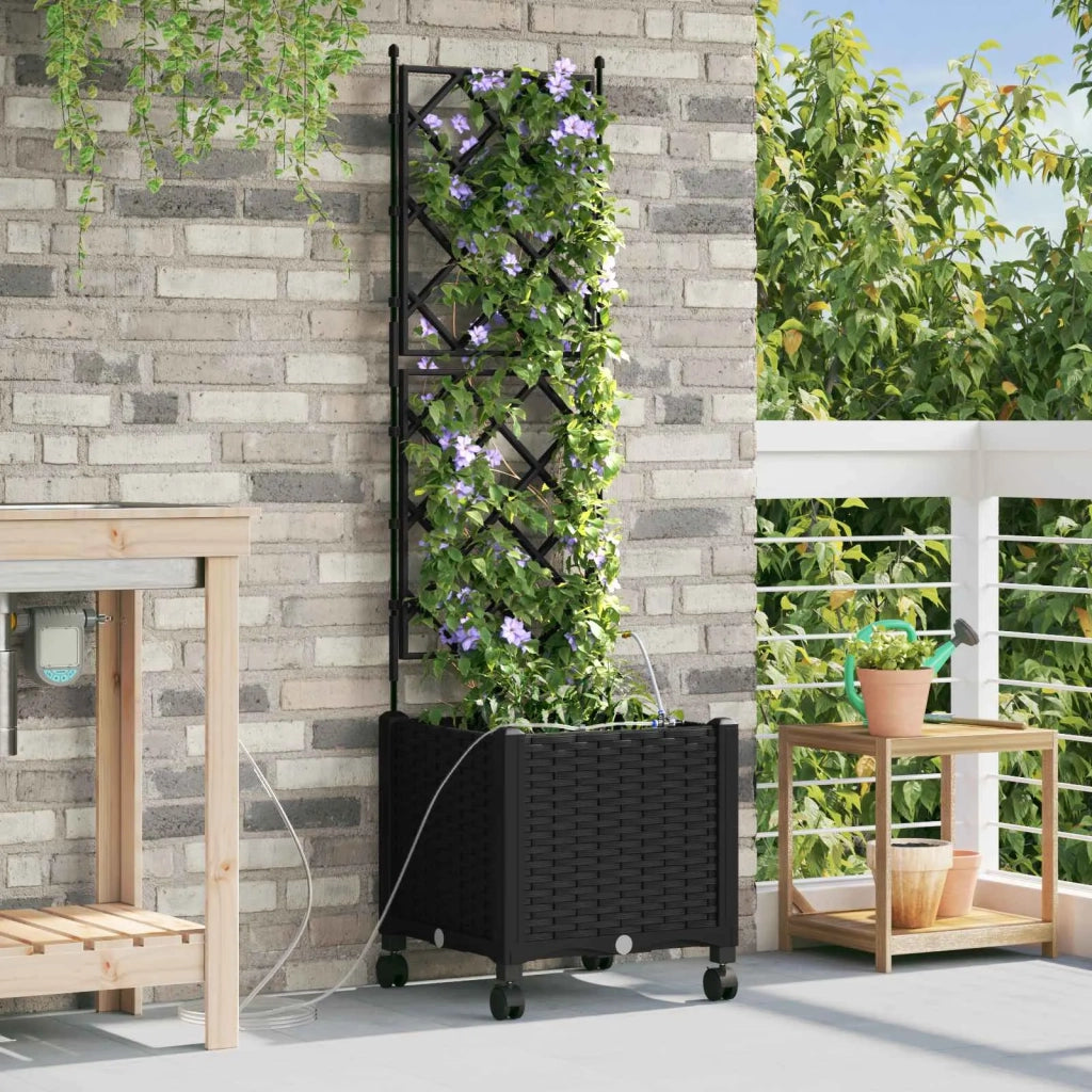 Vaso da Giardino con Irrigazione e Ruote Nero 40 x 40 x 148 cm 3422950
