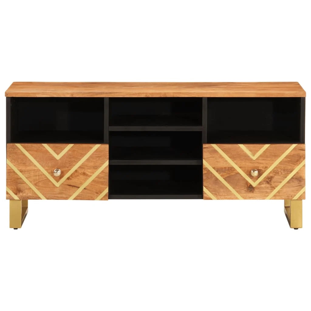 Mobile TV multimediale mensola TV credenza adatto per sala da pranzo soggiorno camera da letto 100 x 33,5 x 46 cm legno massello di mango marrone 02_0027592