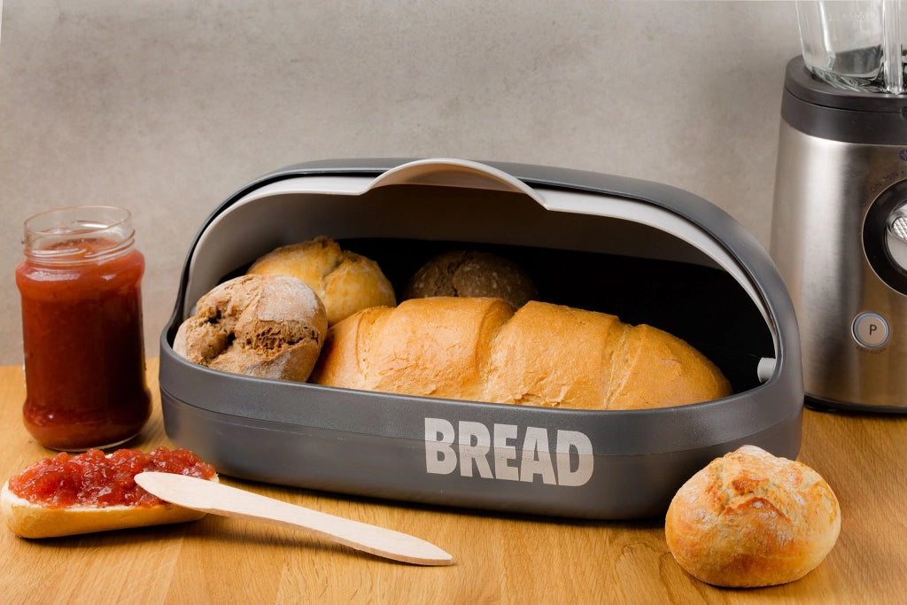 Contenitore per pane KADAX grande con coperchio, colore grigio, moderno.