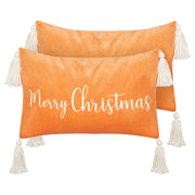 Set di 2 cuscini decorativi in cotone velluto con motivo natalizio e nappe arancione 30 x 50 cm soggiorno camera da letto
