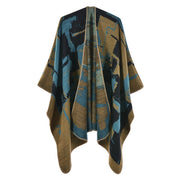 Nuovo scialle/mantella in jacquard di cashmere alla moda con spacchi, spesso e ampio, da donna.