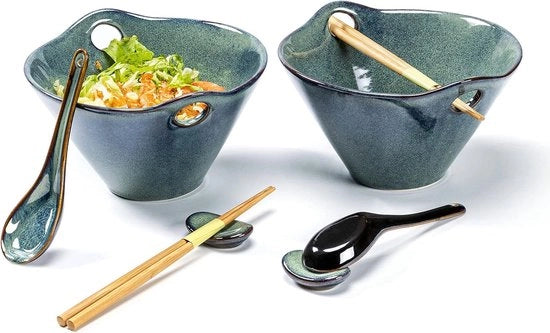 Insalata di noodle, zuppa di ramen con bastoncini da mangiare 2 set 600 ml, servizio da ramen con piatto a forma di ciotola giapponese