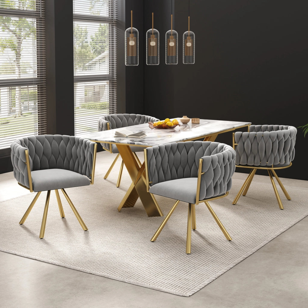 Set di 2 sedie da pranzo girevoli 60.96x60.96x57.79 cm con schienale ergonomico in velluto oro e grigio