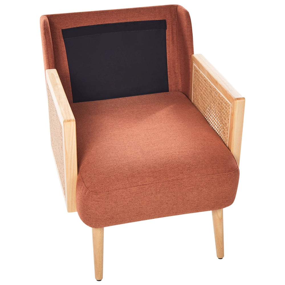 Poltrona Arancione Poliestere Struttura in legno con intreccio in rattan Gambe in legno Tappi delle gambe in plastica con cuscino Stile tradizionale Soggiorno Camera da letto