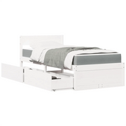 Letto Cassetti e Materasso-Struttura Letto con contenitore Bianco 100x200cm Legno Massello Pino