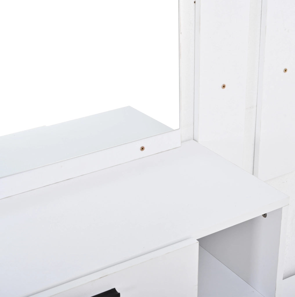 Garderoba da ingresso con specchio; 2 cassetti; 4 ganci e scarpiera 120x35x175;5 cm; bianco