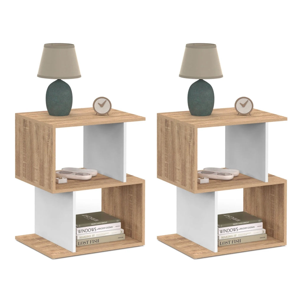 IDMarket - Set di 2 comodini a S SOFIA con contenitori a giorno in faggio ed effetto bianco