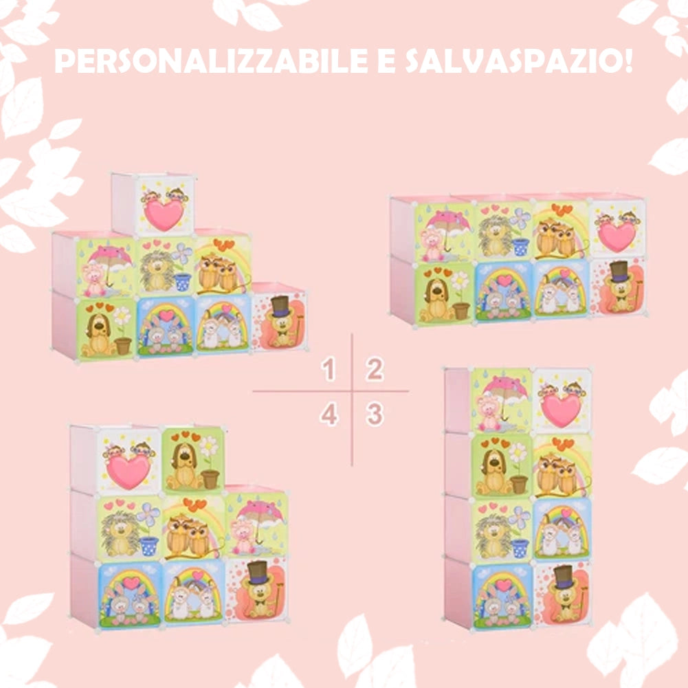 Mobile Scarpiera Modulabile Cameretta Bambini 8 Cubi Salvaspazio Rosa 35x45x35Cm