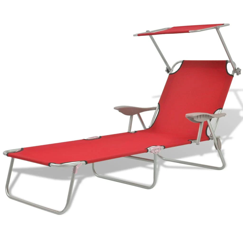 Lettino prendisole sedia a sdraio lettino prendisole letto da giardino mobili da esterno per patio 189 cm con tettuccio in acciaio rosso 02_0012269