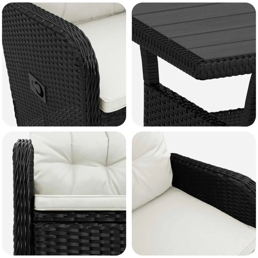 Set da pranzo per esterni 5 pcs Nero e Bianco Crema polyrattan