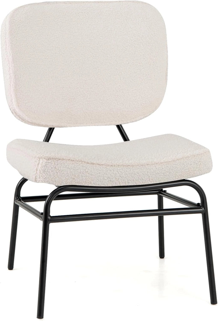 Sedia Relax Imbottita, Sedia da Lettura in Sherpa con Imbottitura in Spugna, Piedini Regolabili e Struttura in Metallo, Sedia Moderna per Soggiorno, Studio, Portata 150 kg (Beige)