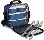 Termos di isolamento termico, borsa per picnic, zaino, raffreddato con 4 contenitori robusti e utensili. Punti blu