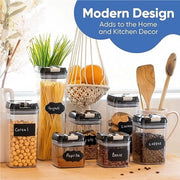 Set di contenitori a chiusura ermetica - Etichette e pennarelli - Contenitori di conservazione e contenitori - Ideale per conservare fiori, muesli e spaghetti e altro - Contenitori di conservazione in plastica con coperchio.