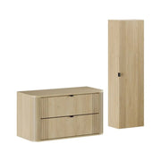 Set da bagno KORI: mobile sotto lavabo 100cm + piano lavabo + colonna di storage
