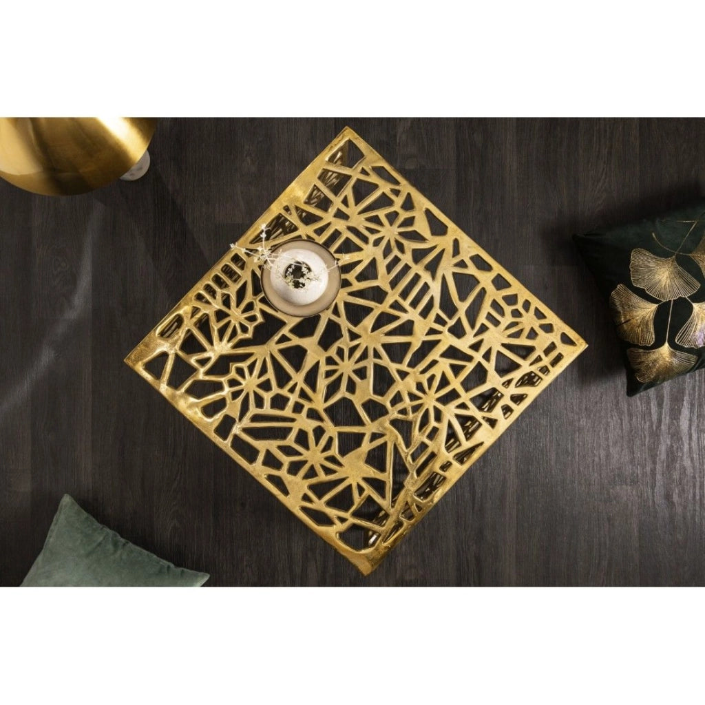 Tavolino basso METRIX quadrato 60 cm – Tavolino basso design in alluminio dorato con motivi geometrici